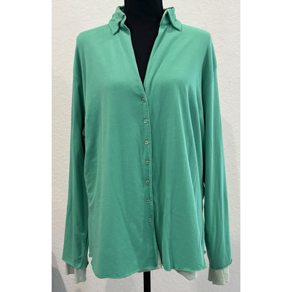 Soft Surroundings Two-Toned Knit Overlay Button Up Top Size 2X